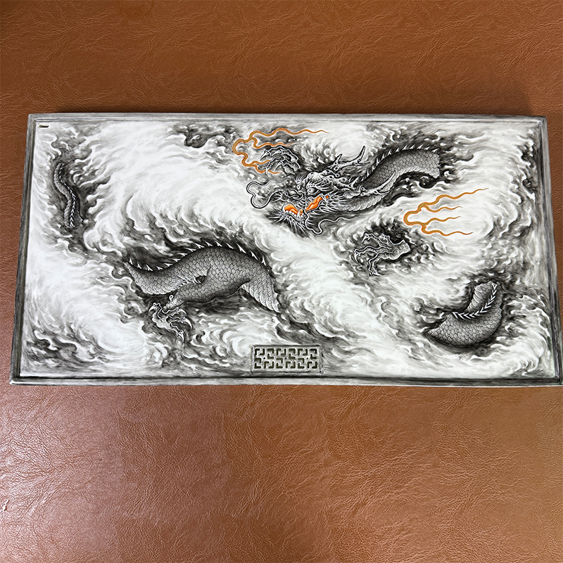 驷九堂 矾红龙墨龙穿云龙干泡台 干湿两用泡台全手工龙纹陶瓷