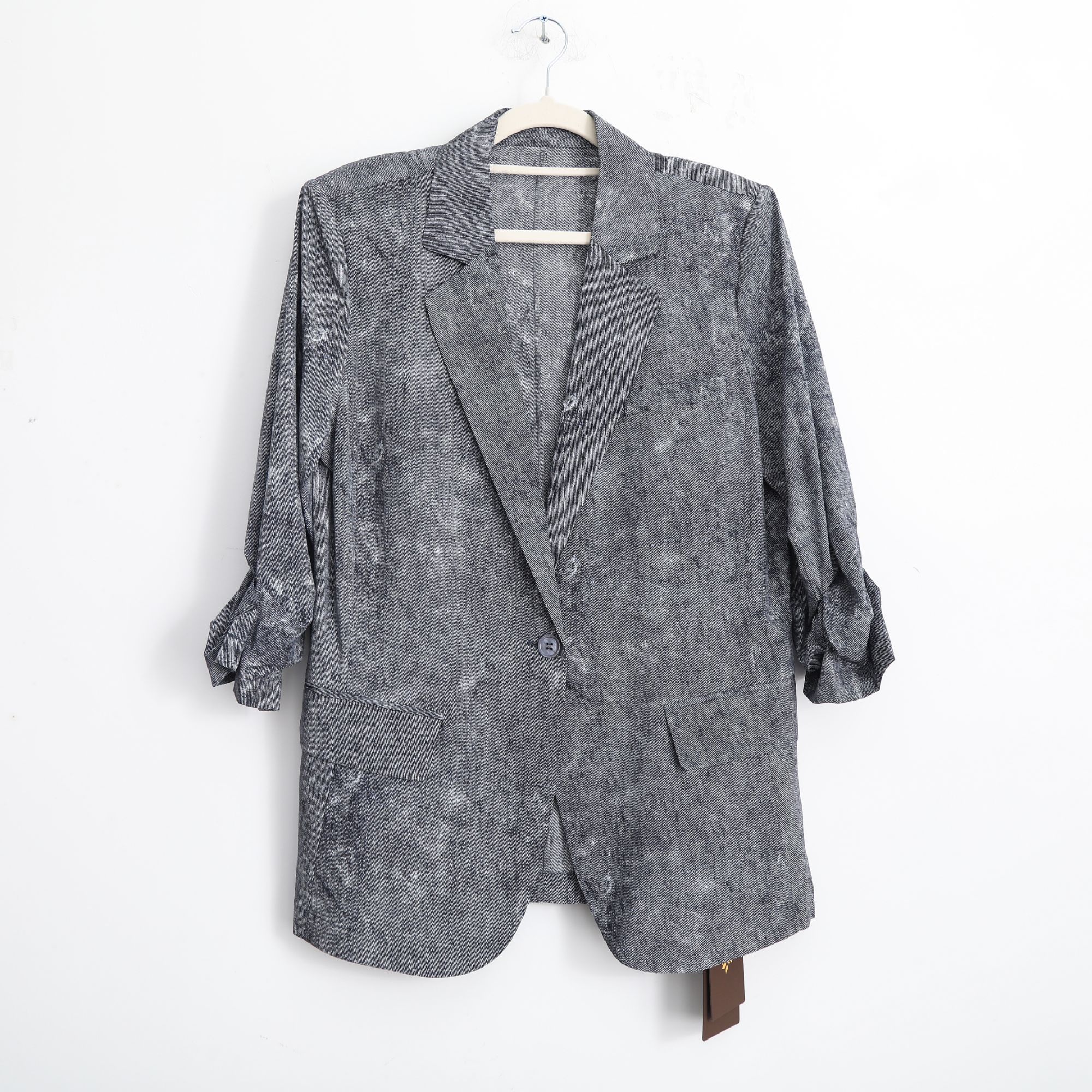 抽褶修身型提花通勤OL风修身西装千鸟格休闲西服灰色XZ32SX5308