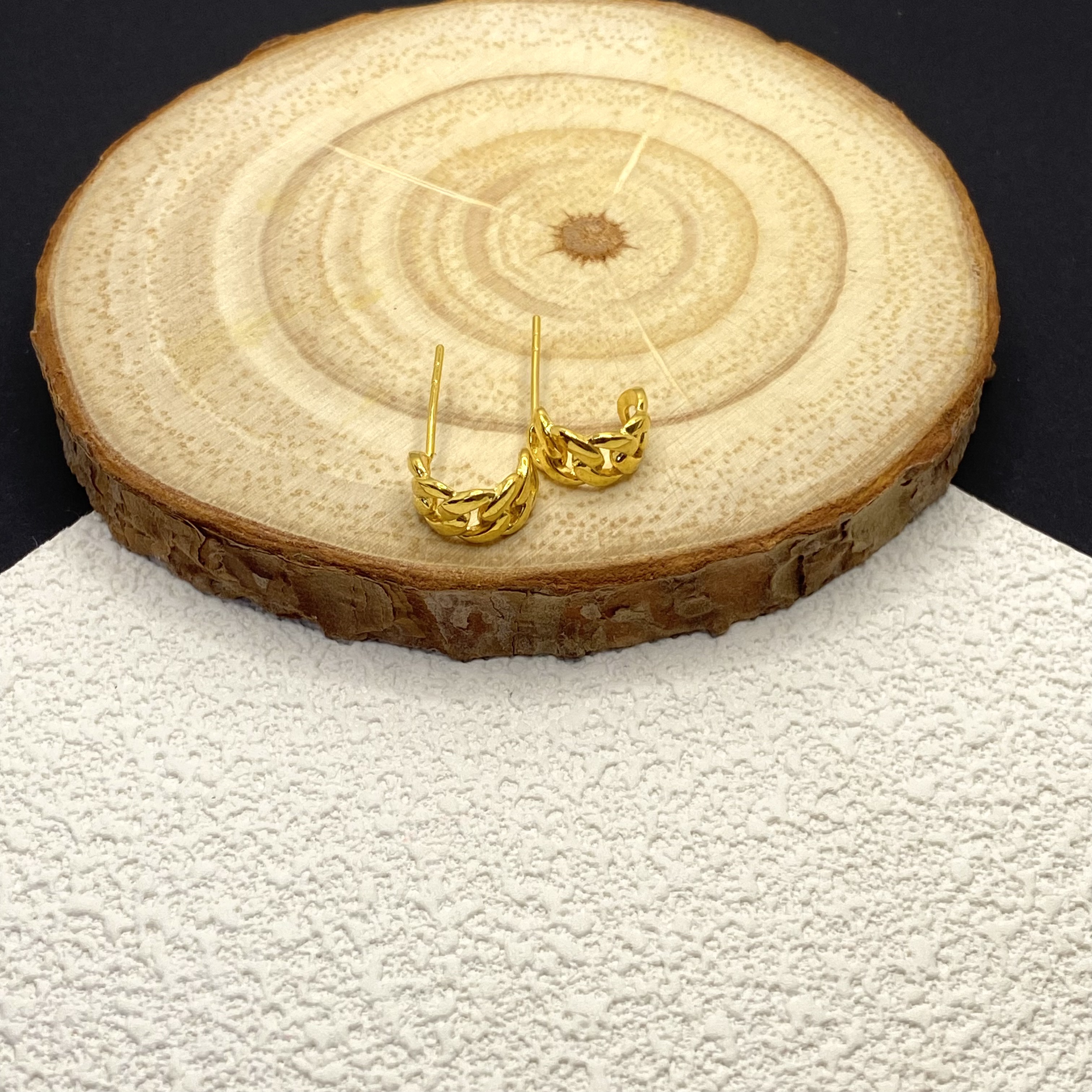 【金喜圆】足金999 古巴编织耳钉（直针）/带钢印证书