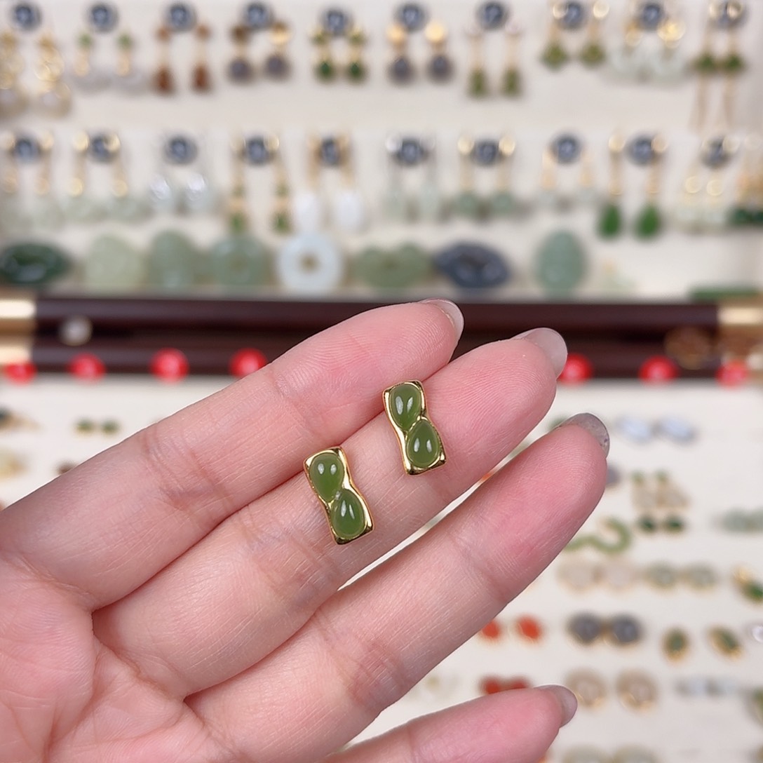 银S925镶嵌和田玉耳饰