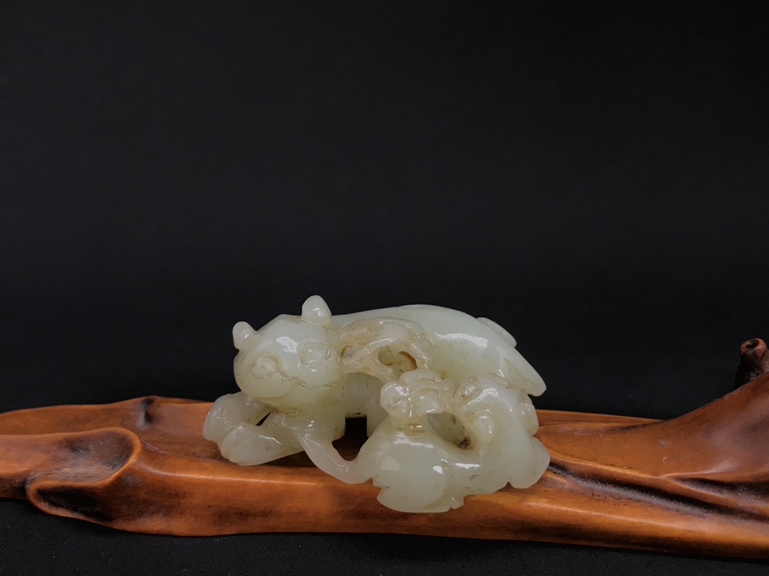 和田玉双獾手把件 挂件