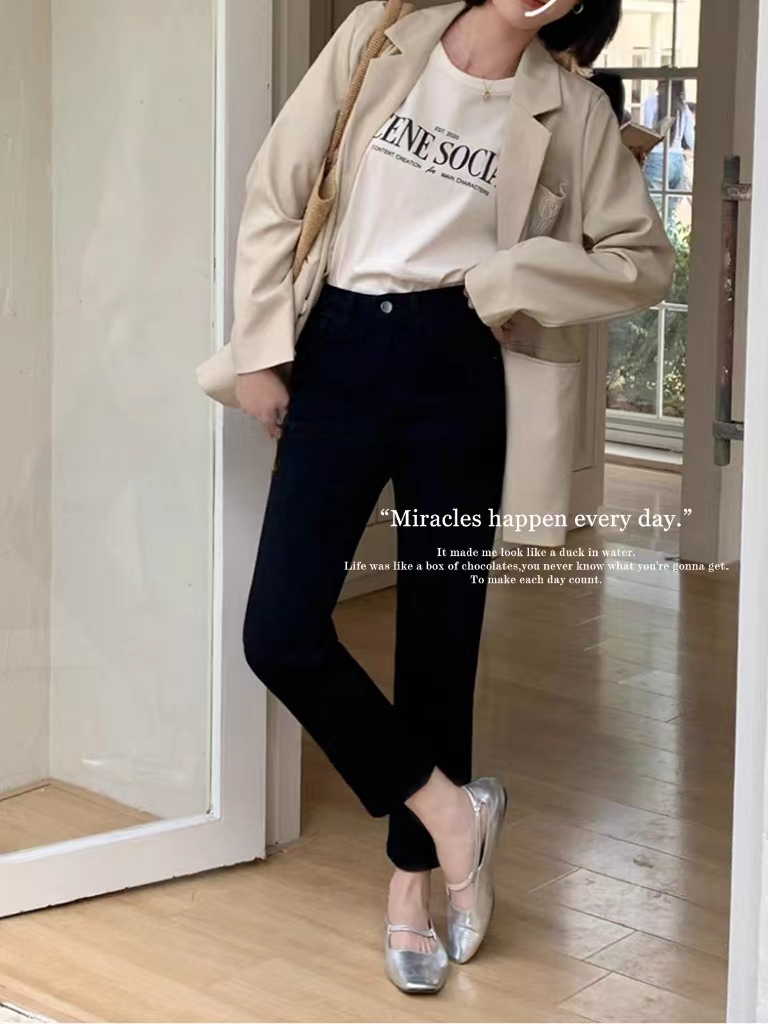 M.Duo【98638】2025早春时尚百搭显瘦弹力九分烟管裤