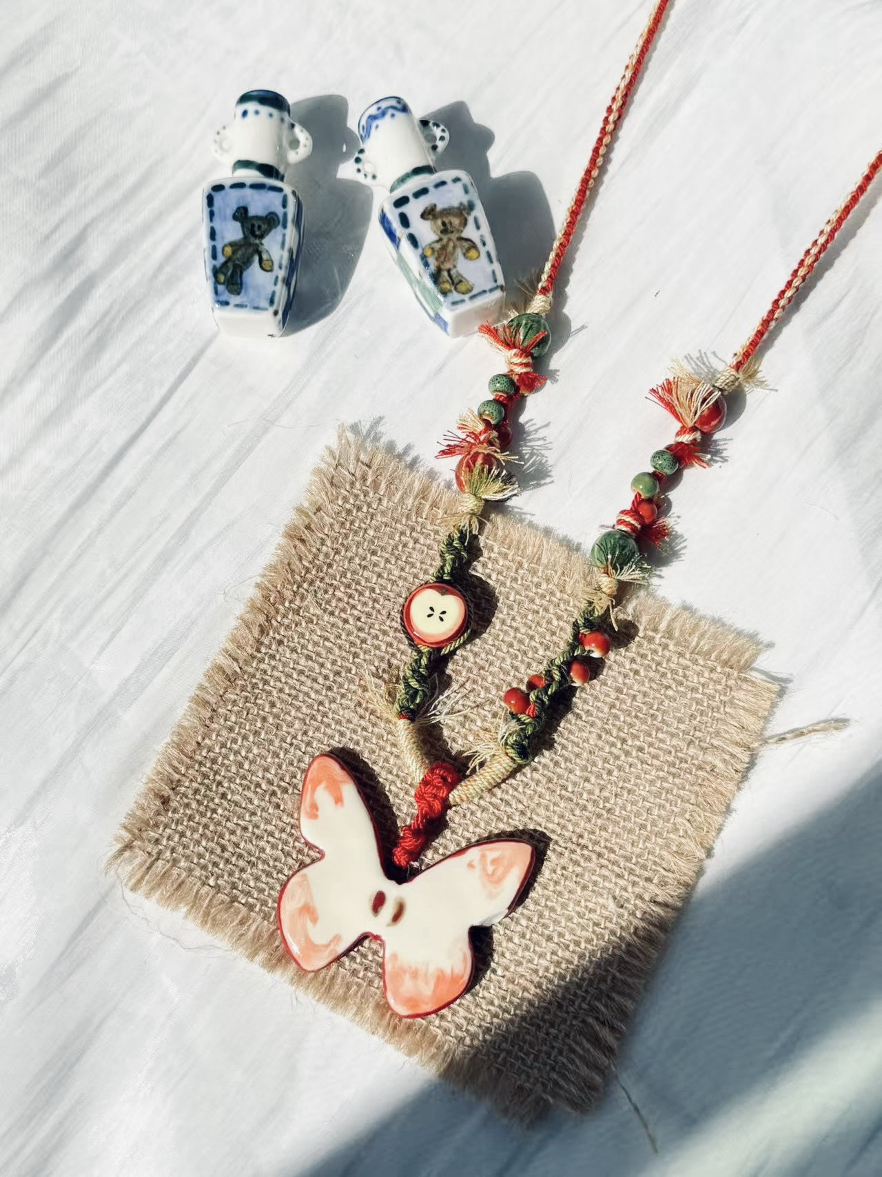 合金陶瓷项链 陶瓷蝴蝶项链