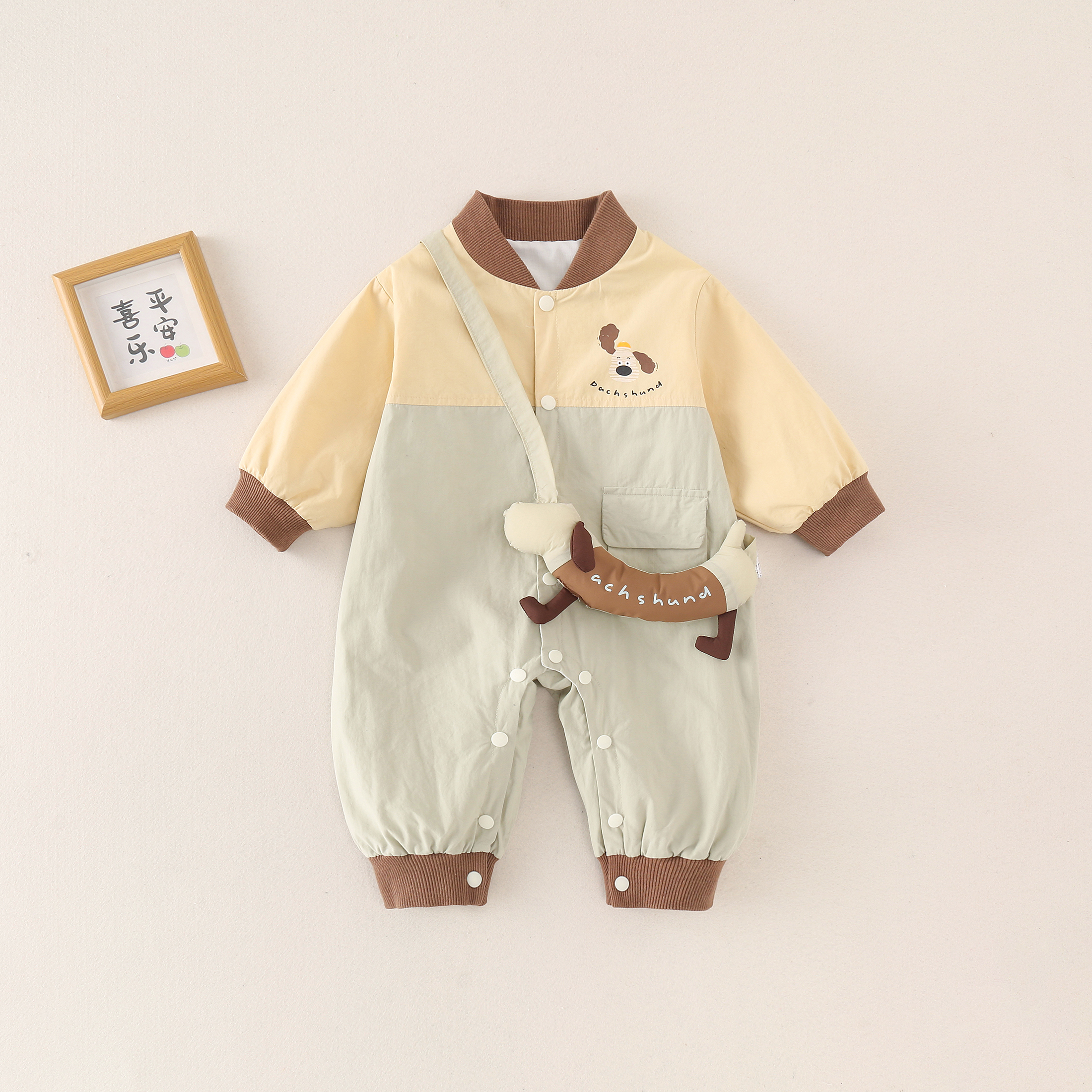 春夏新款可爱腊肠小狗双层外出服男女童爬服可爱超萌儿童衣服