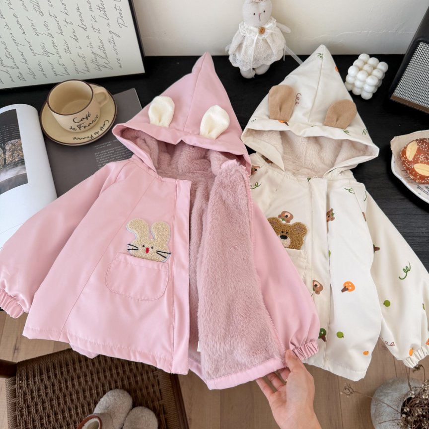 【内里加绒】儿童外套秋冬季儿童休闲连帽可爱卡通上衣外套冲锋衣