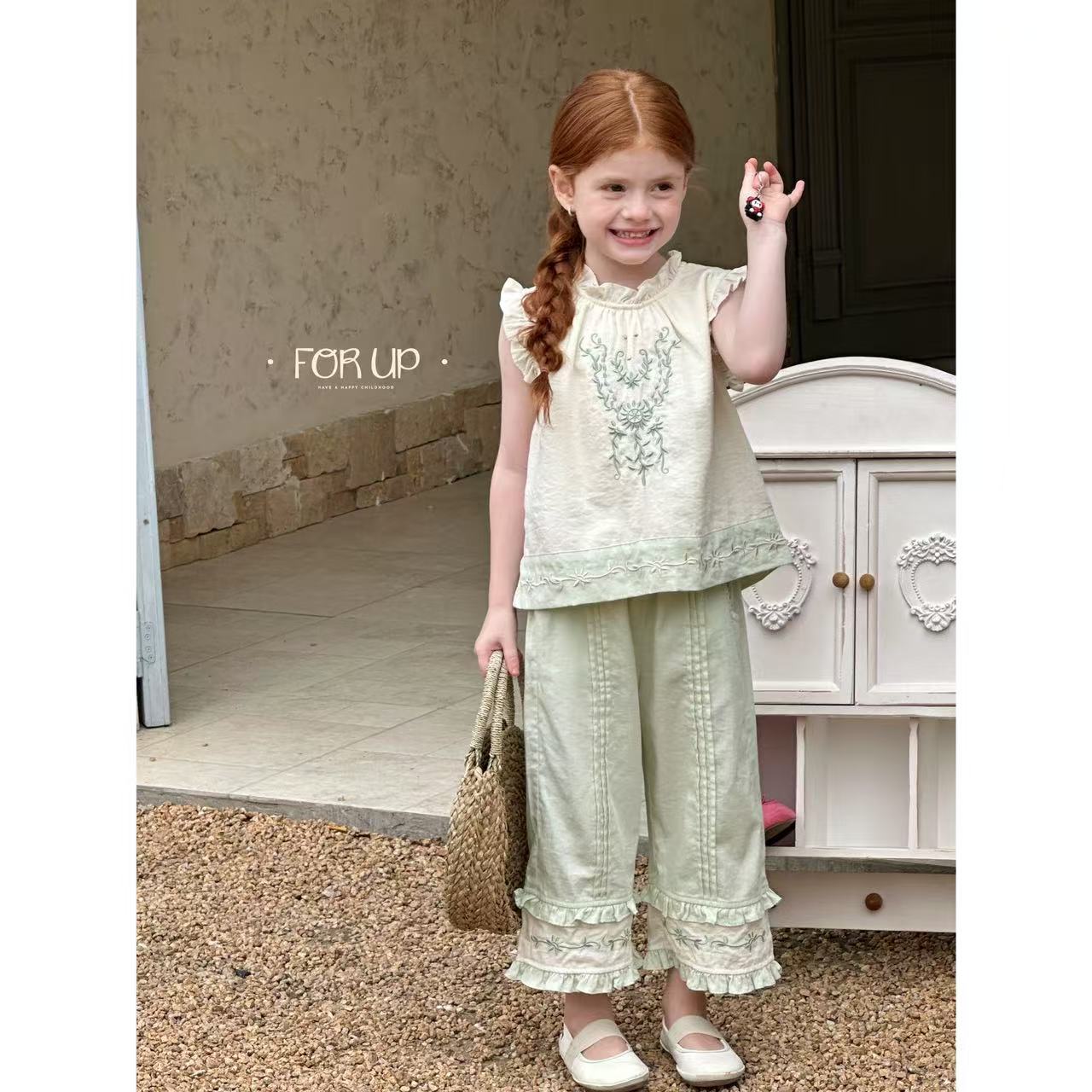 【现货】252-FU-85172多色[FOR UP]法式风铃花蔓刺绣木耳边套装