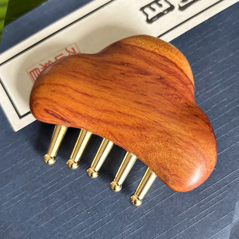 黄铜云朵五齿按摩头部经络梳子头疗按摩男女刮痧头皮防宽齿刷脱发