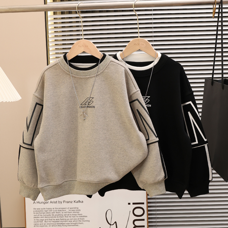 儿童加绒卫衣2025新款男童秋冬装加厚一体绒保暖上衣宽松帅气百搭