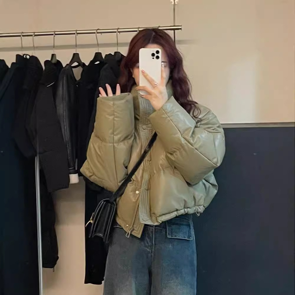 1反季清仓2025免洗pu棉服女短款冬季加厚立领面包服小个子外套