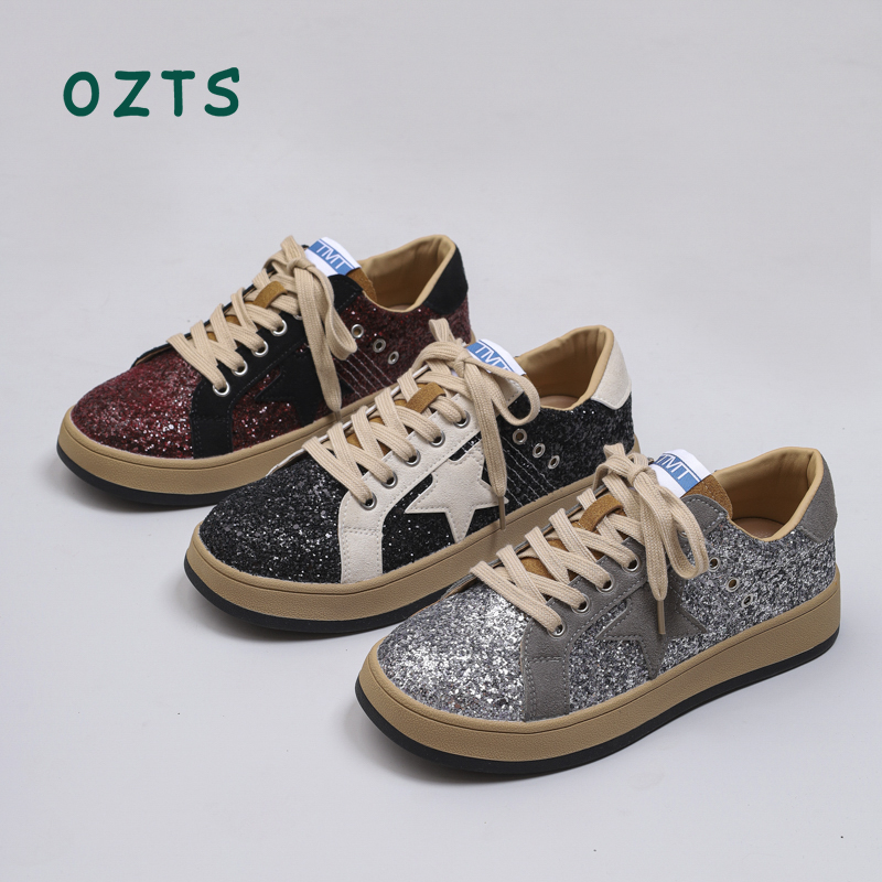 OZTS秋季限定爆闪星星鞋女2025新款百搭增高运动软底时尚休闲板鞋