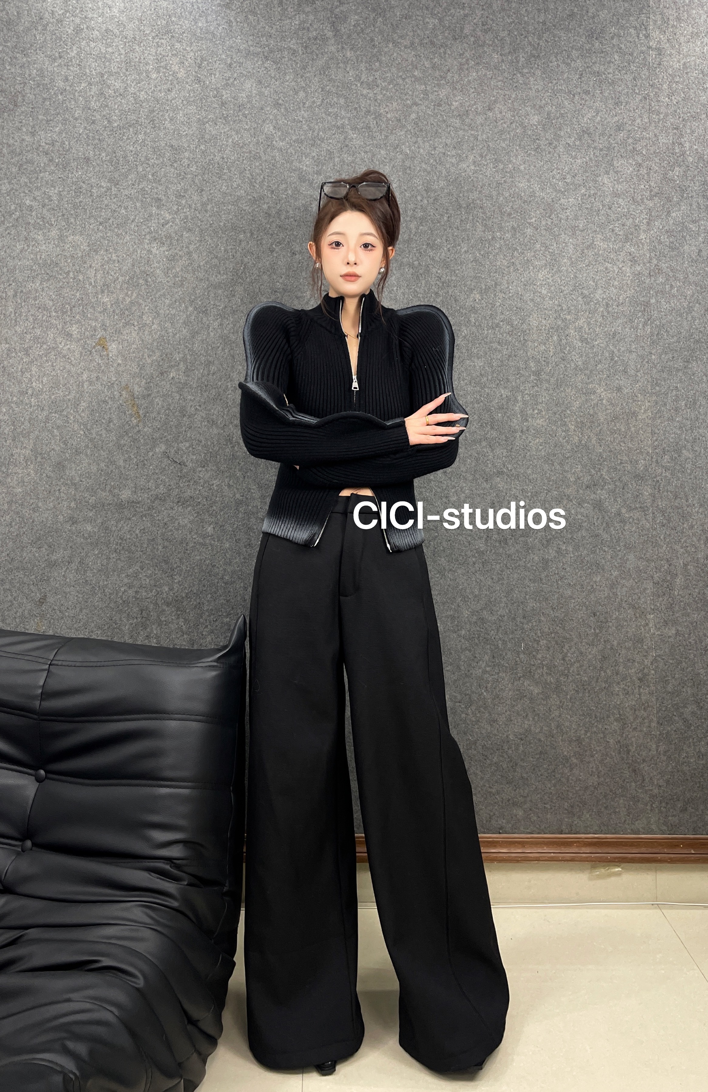 CICI时尚风冬季常规纯色波浪小设计针织毛针织衫上衣毛衣秋冬时尚