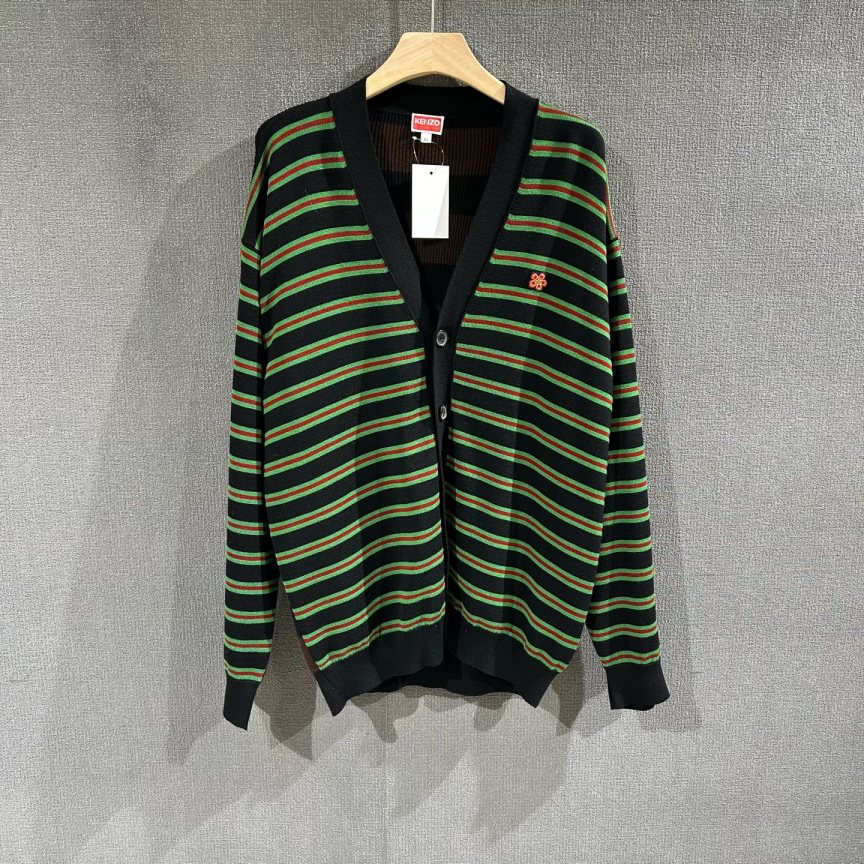 未使用 KENZO/肯佐 花朵条纹羊毛开衫 XL码/5532