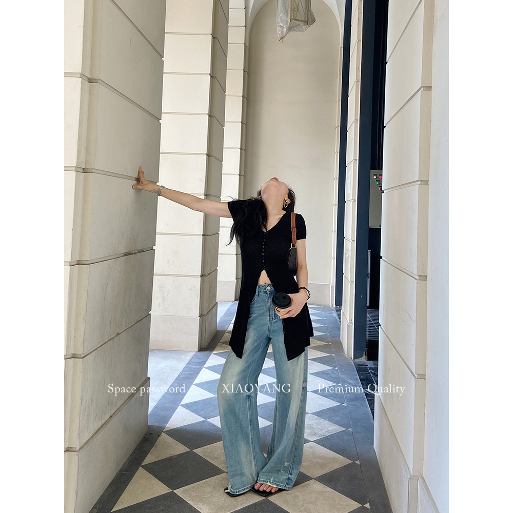 小个子直筒阔腿百搭牛仔裤子~秋季新款流行网红牛仔休闲裤子女款