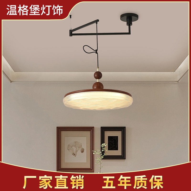 中古风餐厅吊灯可位移茶室餐桌吧台灯美式复古摇臂吊灯简约创意灯