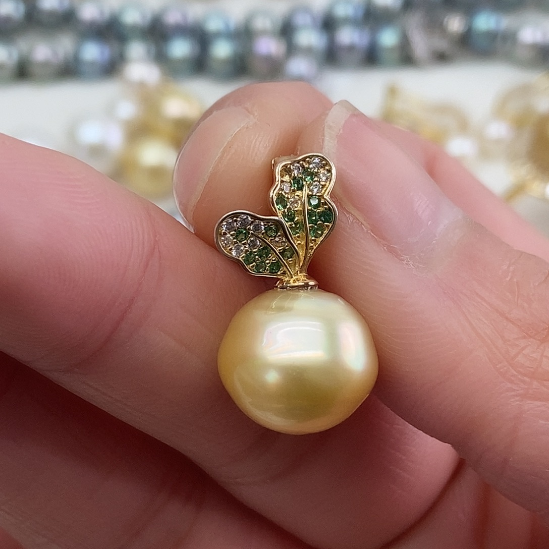 银S925镶嵌海水珍珠吊坠(不含链)