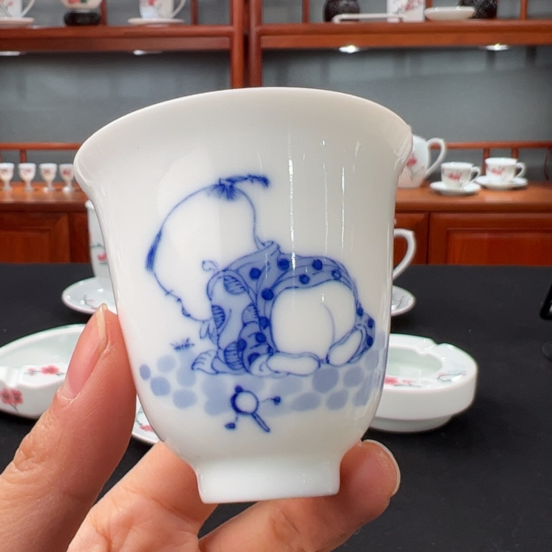 滑石子青花童趣铃铛杯