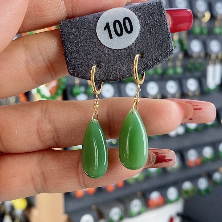 和田玉耳饰18K金镶嵌