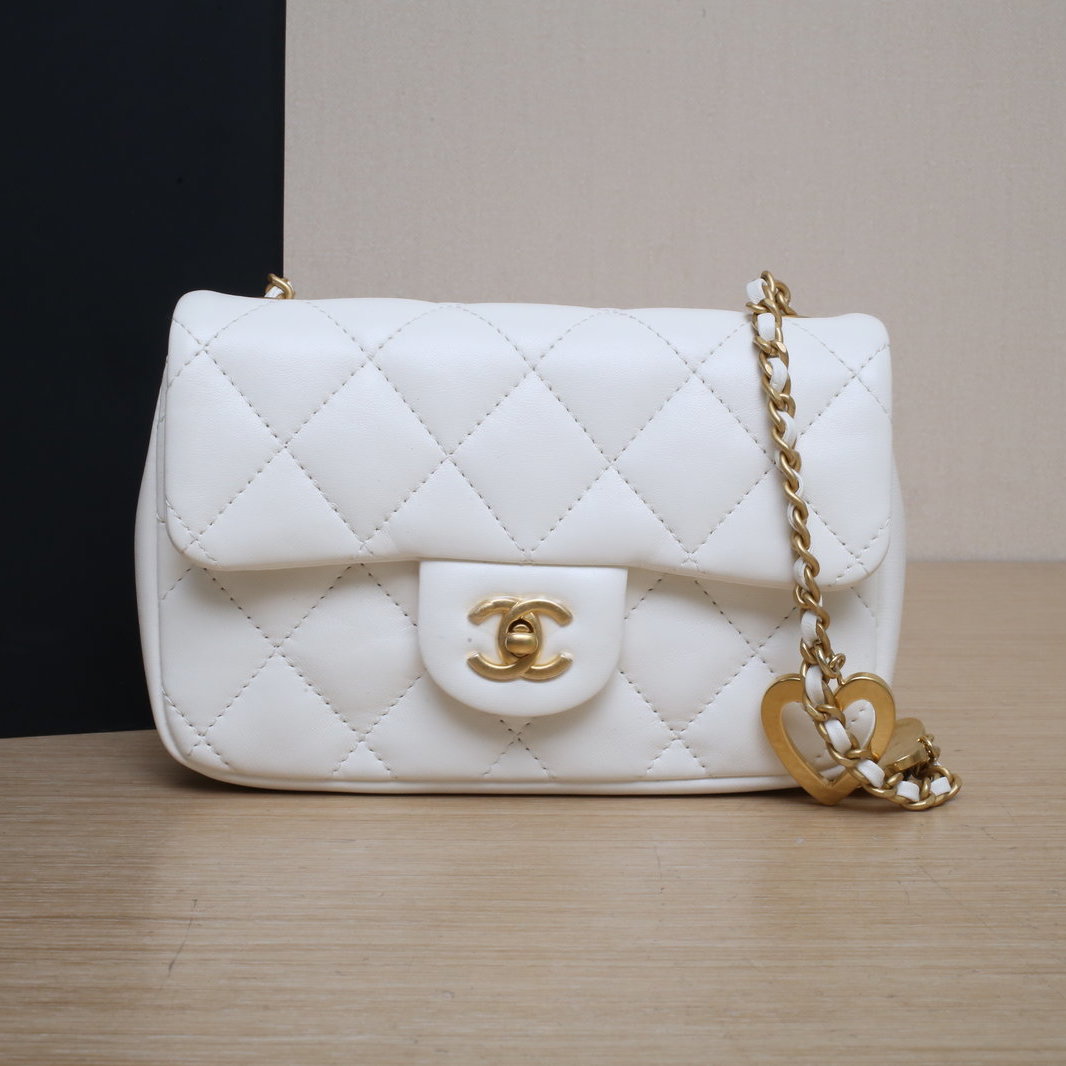 99新 Chanel/香奈儿 【攀攀双双】22B CF 口盖包 17cm芯片开 爱心