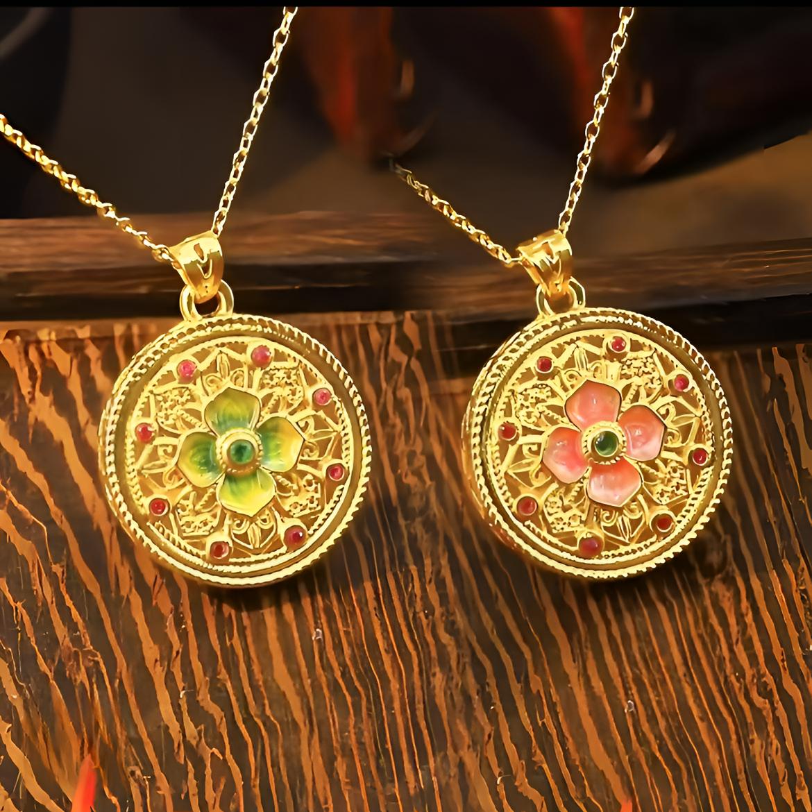 【晓韵专享】18k金和田玉罗盘吊坠（红色/绿色多样性发其一 赠合金链