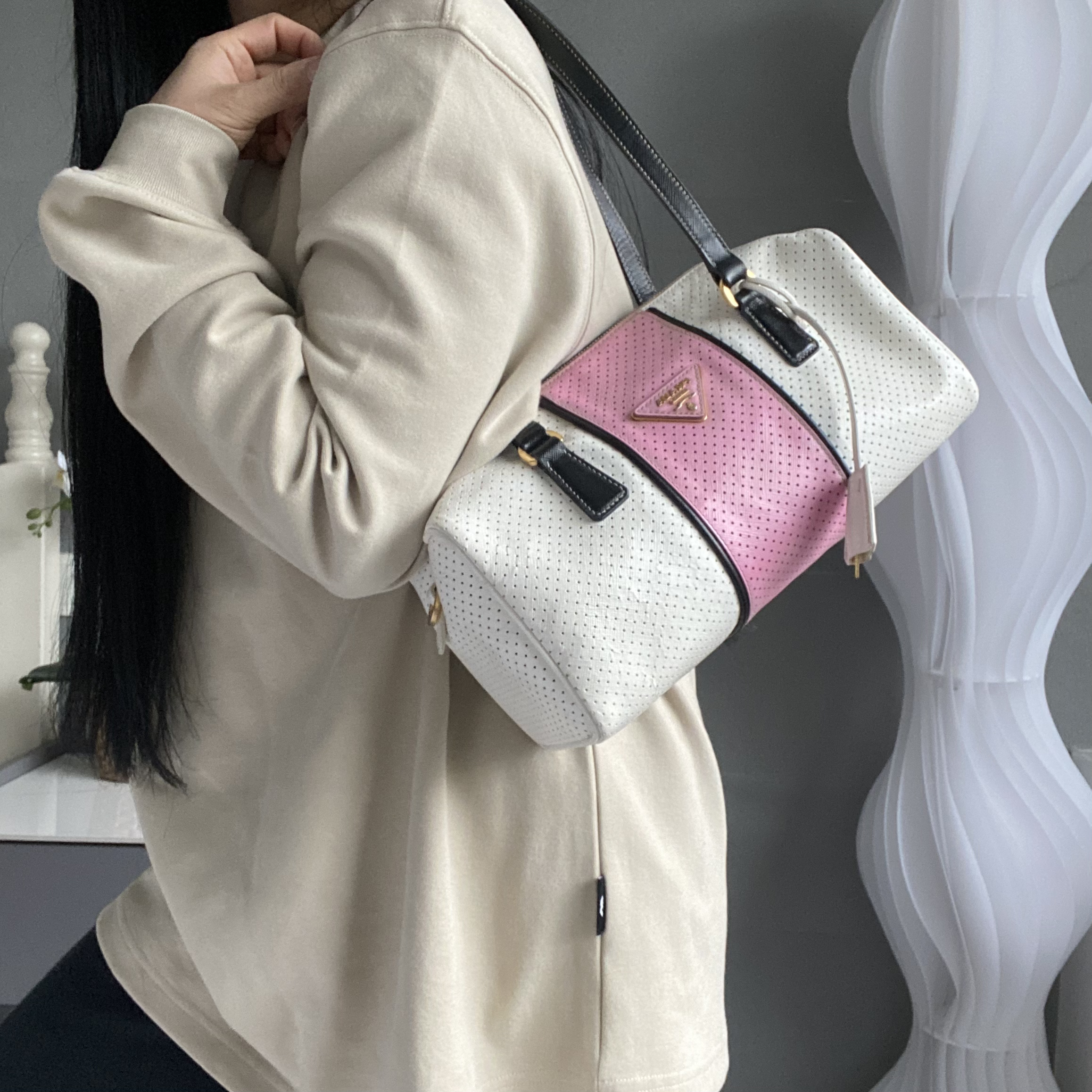 95新 Prada/普拉达 【可】拼色波士顿包 88 1124