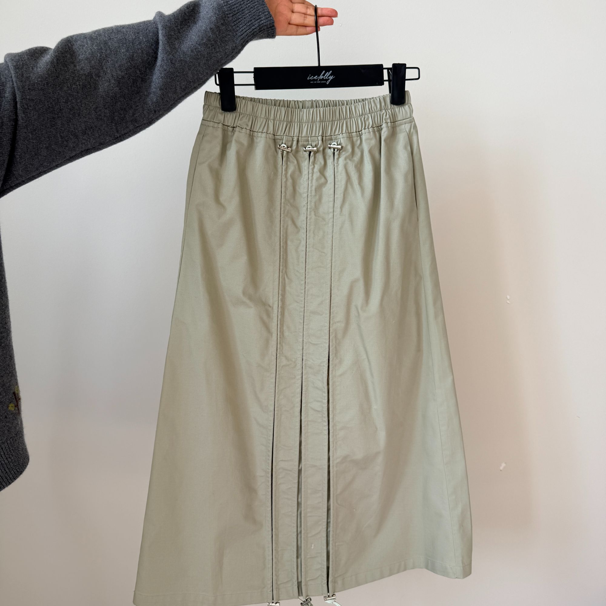 ICELOLLY 美式复古工装半身裙女胖mm遮胯显瘦高腰中长款a字裙子