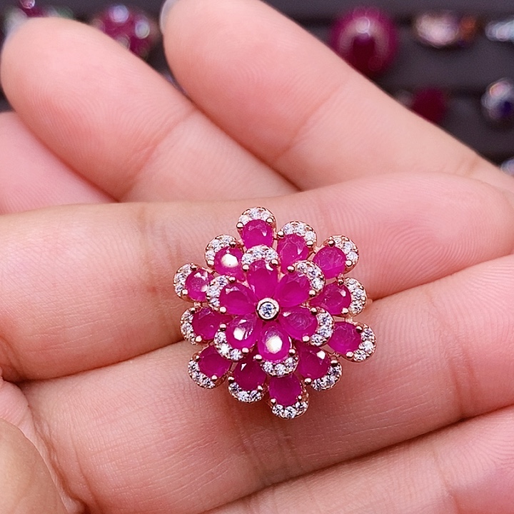 红宝石戒指银S925镶嵌