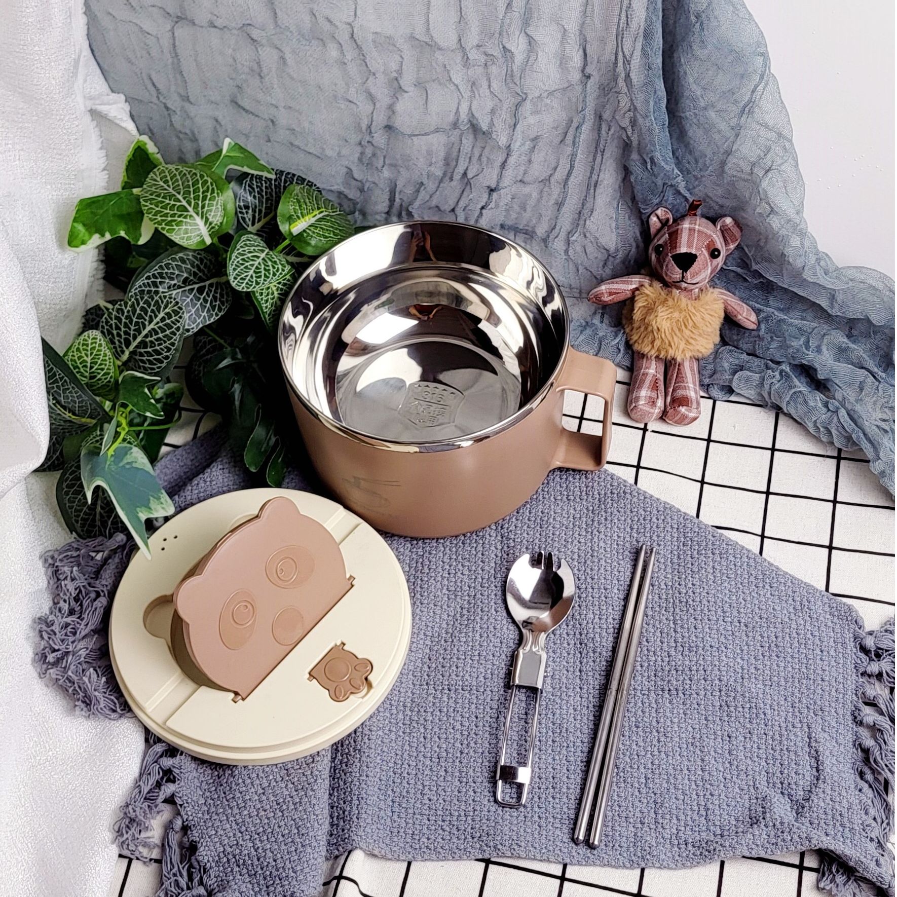 【带盖】316不锈钢泡面碗可沥水学生宿舍方便面拌面碗上班族饭盒