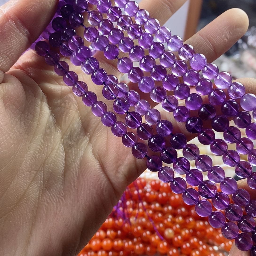 玛瑙/玉髓珠宝半成品未镶嵌一条天然6mm透体紫水晶圆珠A级