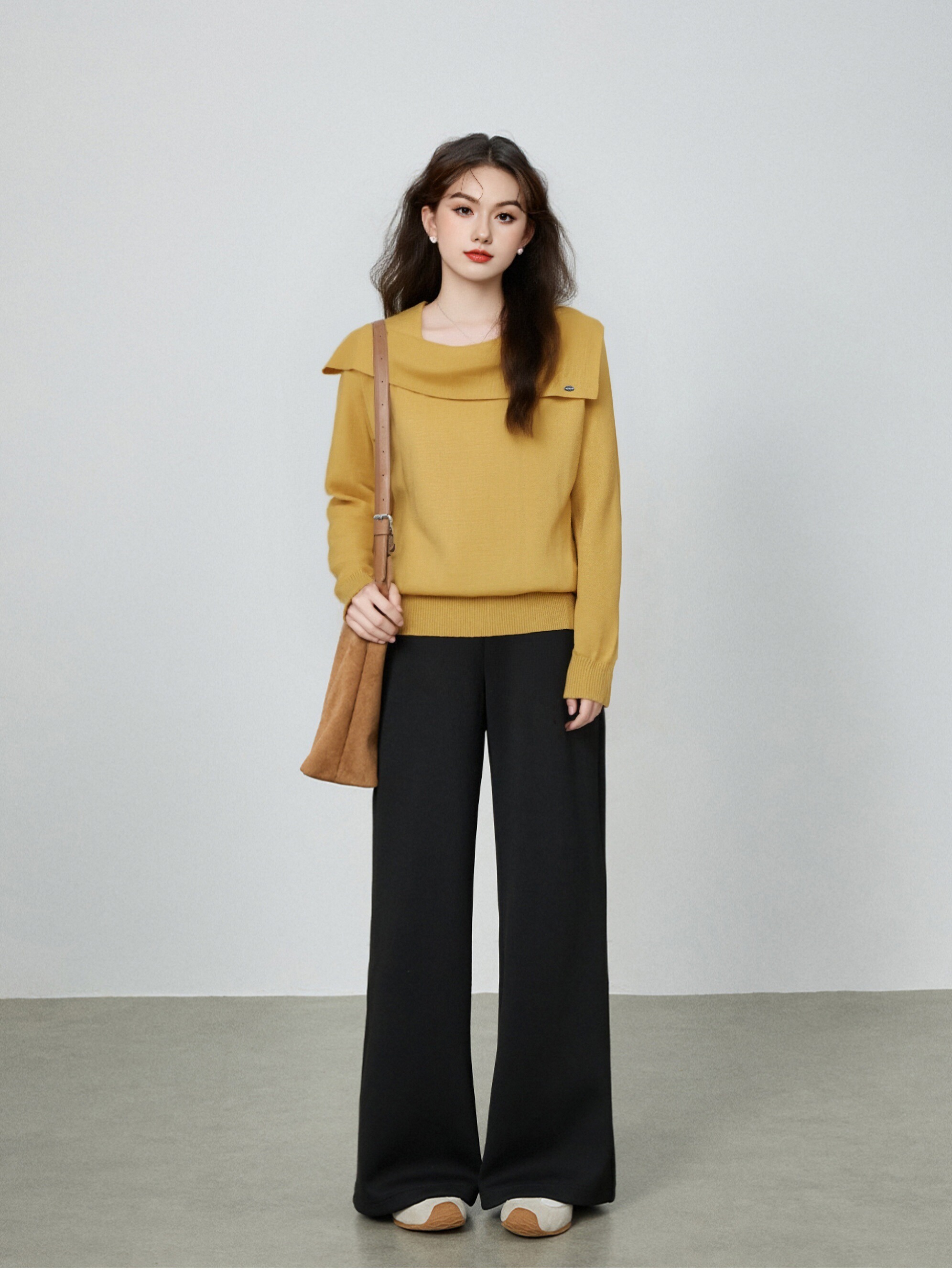 大码女装设计感气质一字领上衣2025秋新款胖mm宽松针织衫女