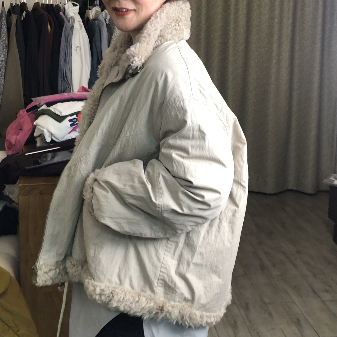 日系复古慵懒毛绒边羽绒服