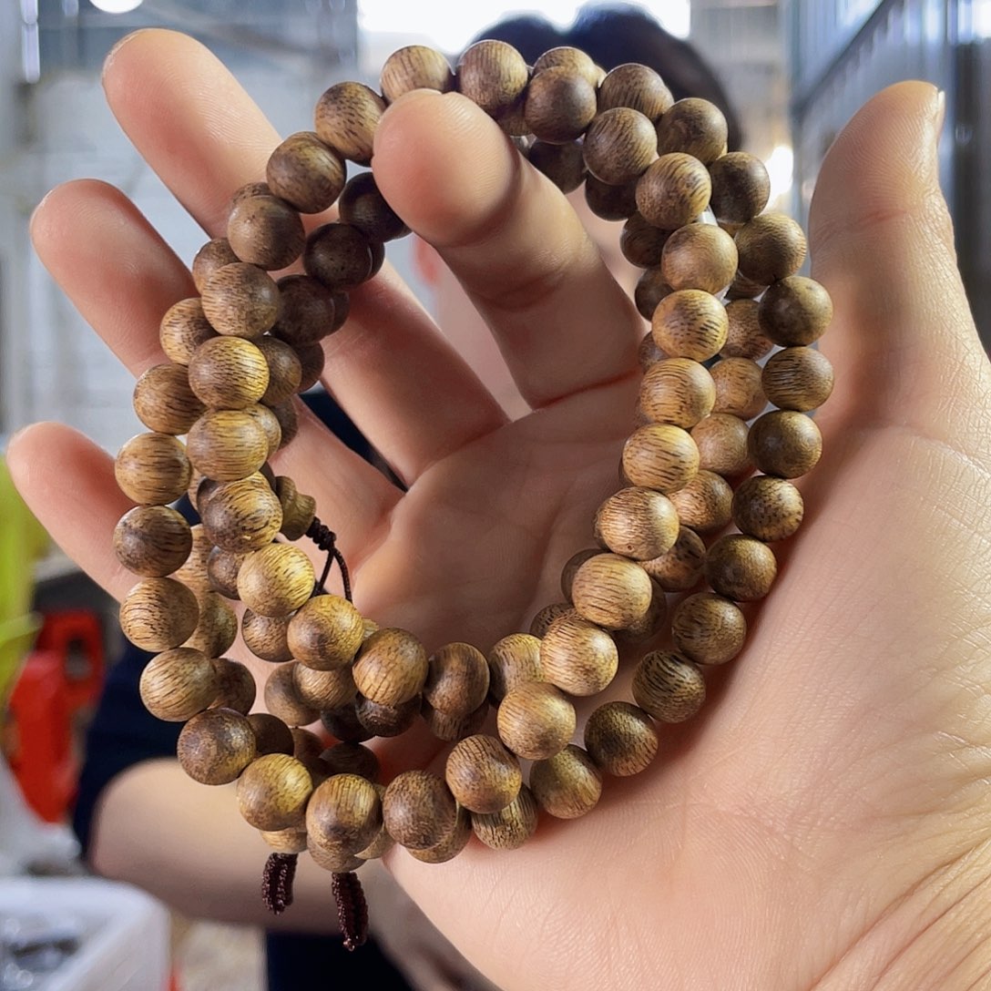 沉香手串野生绿棋圆珠长串0.9/25克多样性发一
