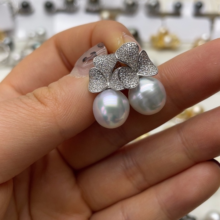 海水珍珠耳饰银S925镶嵌