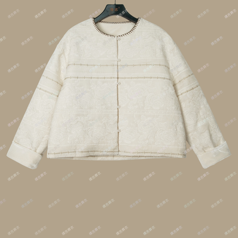 原创设计24-2063【云妃雪】短款休闲百搭宽松优雅圆领羽绒服