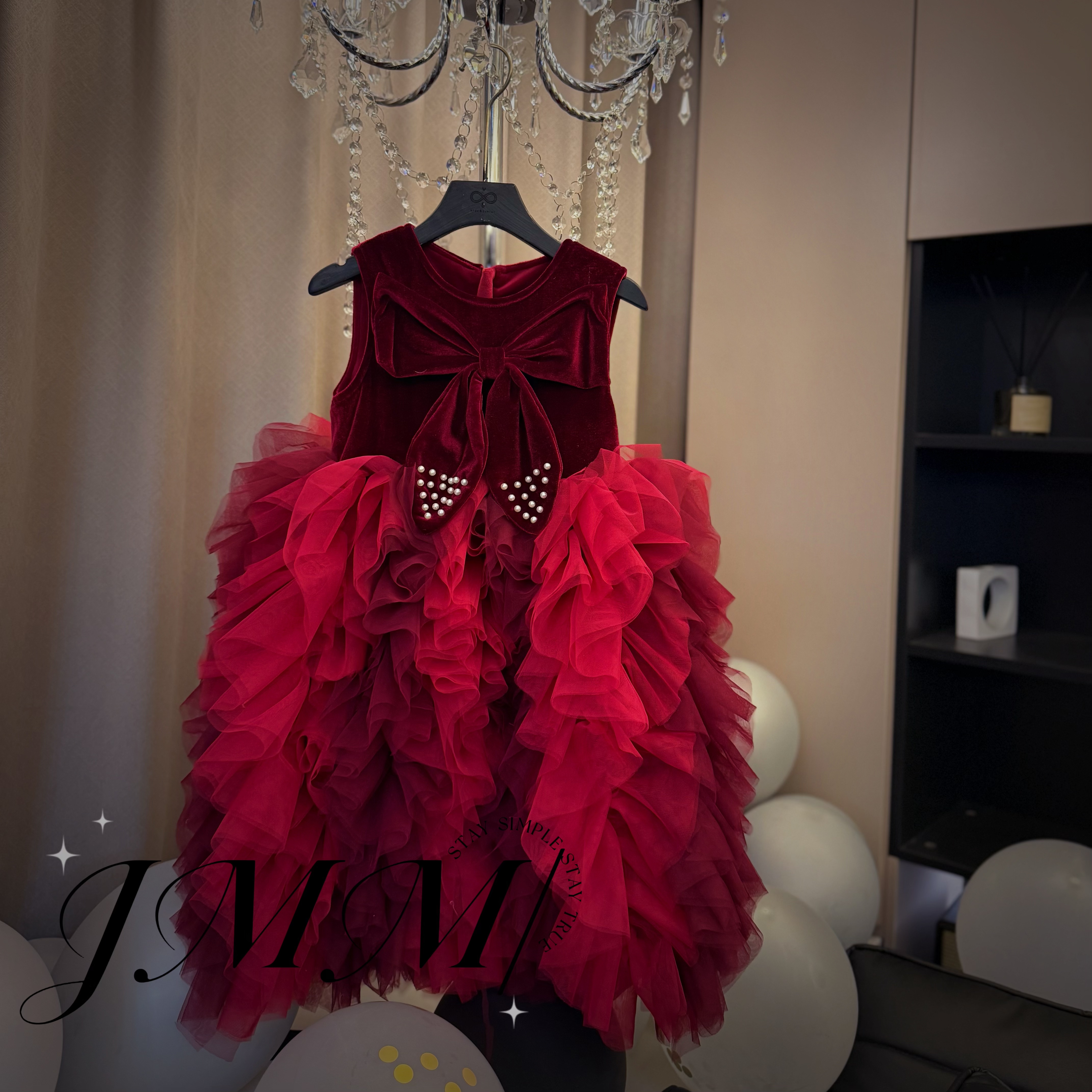 【秋冬款】B080设计师设计时尚走秀红色系蝴蝶结精致礼服裙