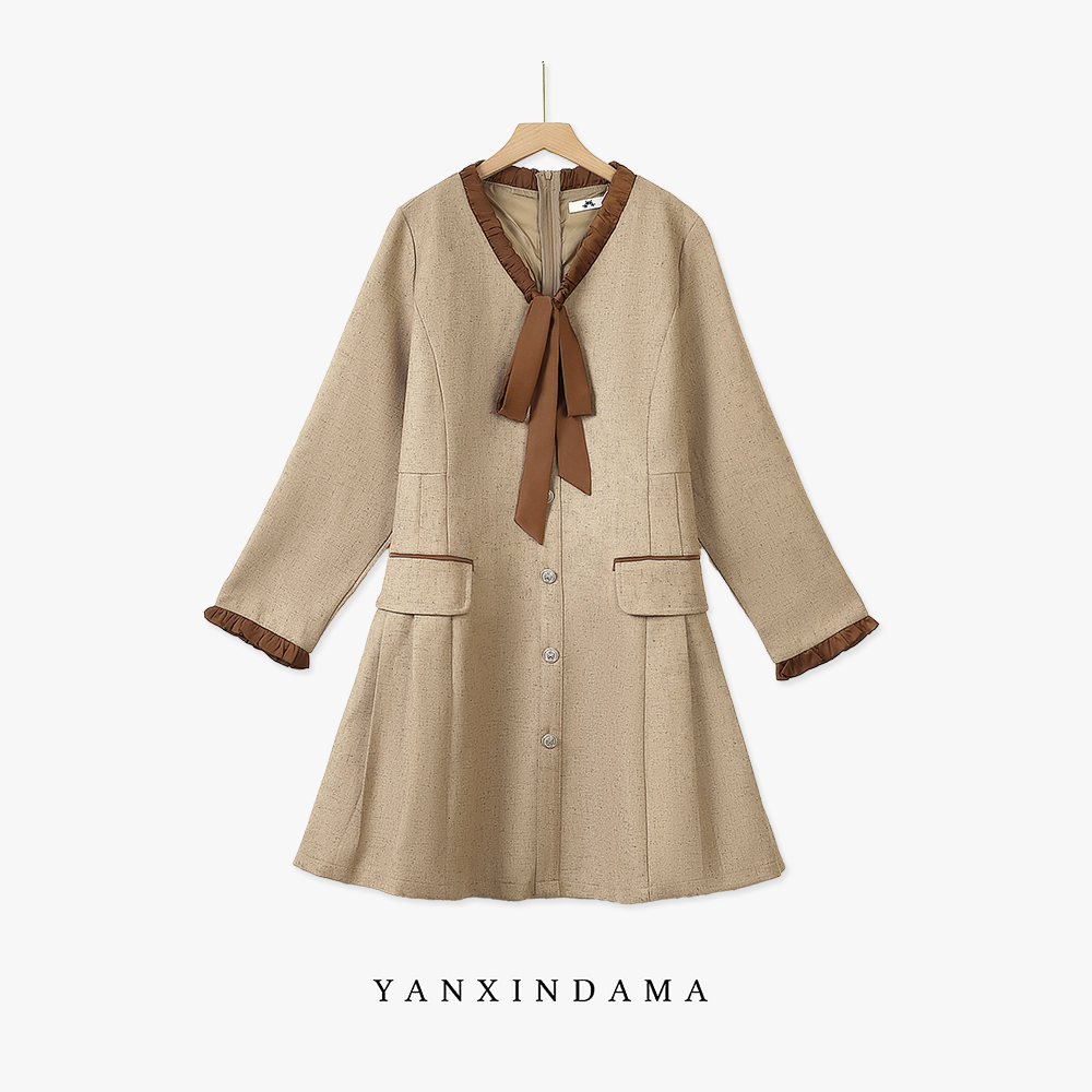 【岩心】大码女装300斤胖MM学院气质小香风百褶中长款连衣裙66663 