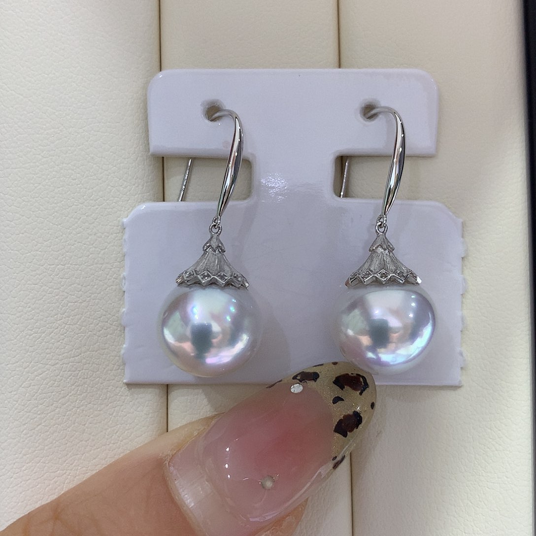 海水珍珠耳饰18K金镶嵌近12mm澳白