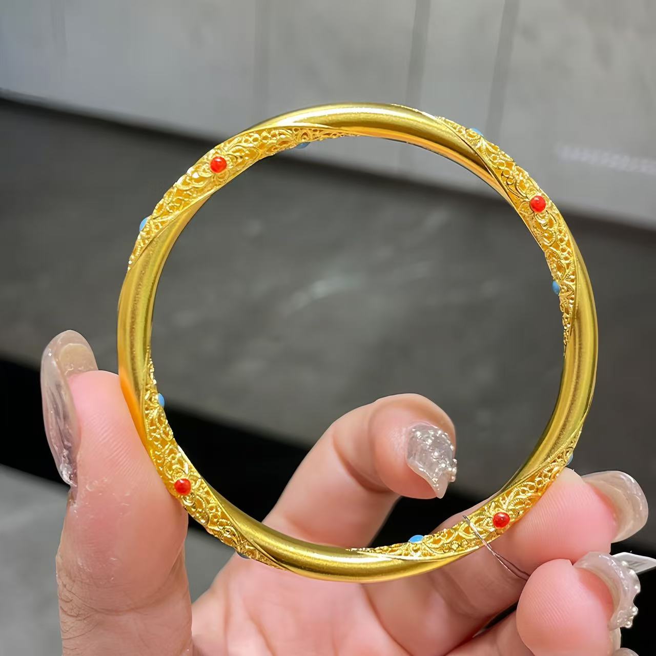 合金手镯 金店同款珐琅彩莫比乌斯繁花手镯女国风复古送女友礼物