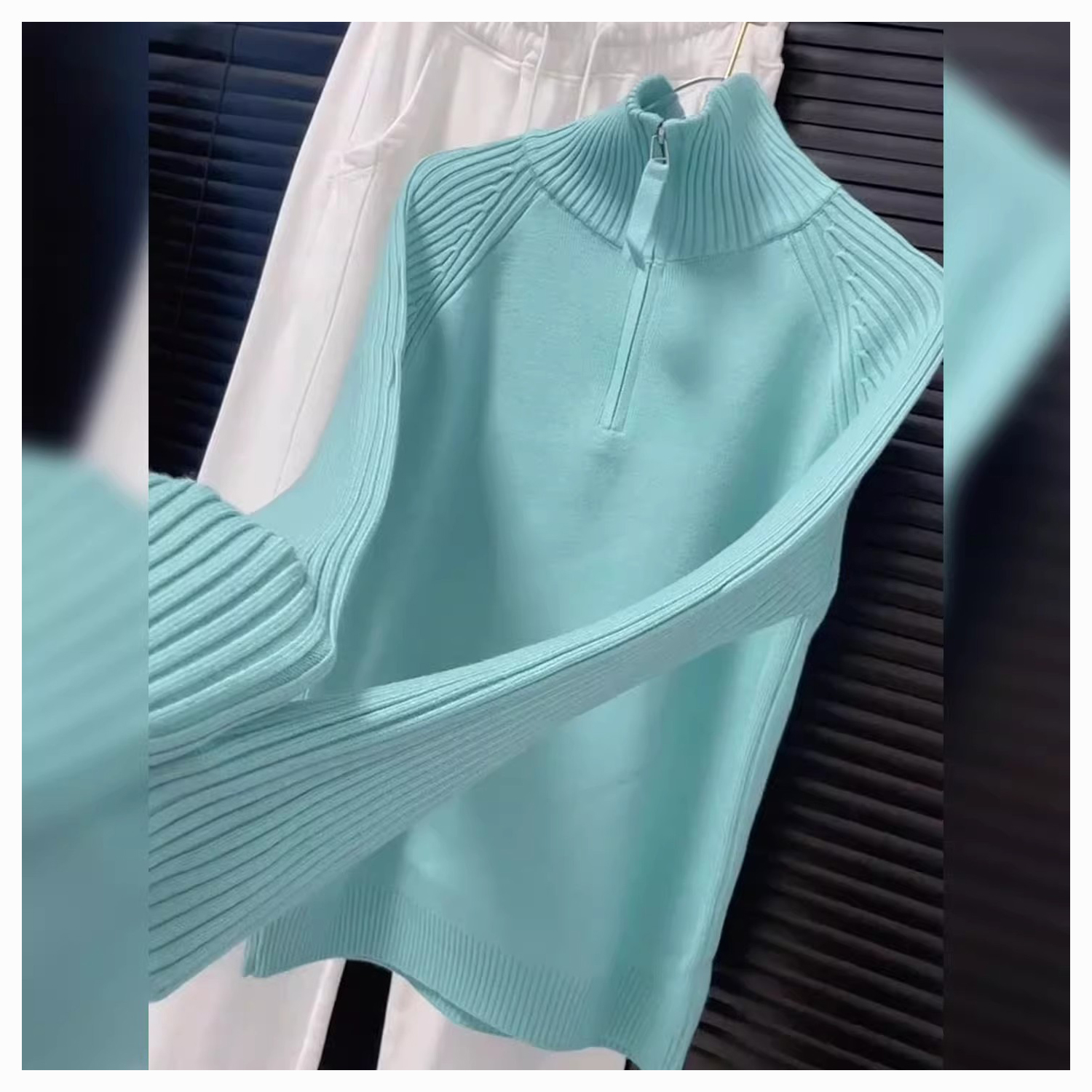 2025冬季爆款蓝色针织衫女清新温柔减龄气质宽松显瘦气质百搭上衣