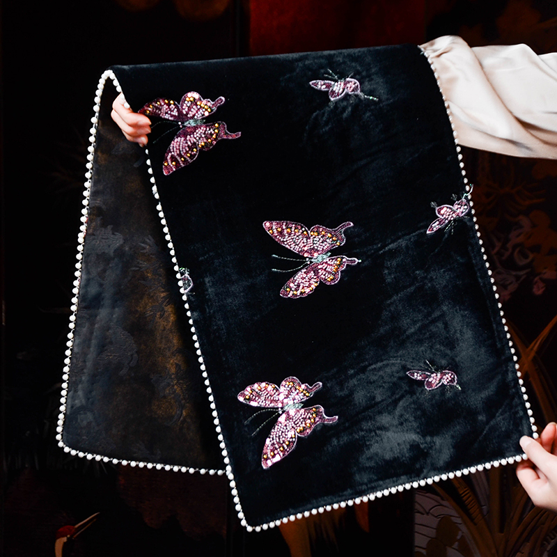 香云纱丝绒茶席珍珠茶道配件双层双面可用