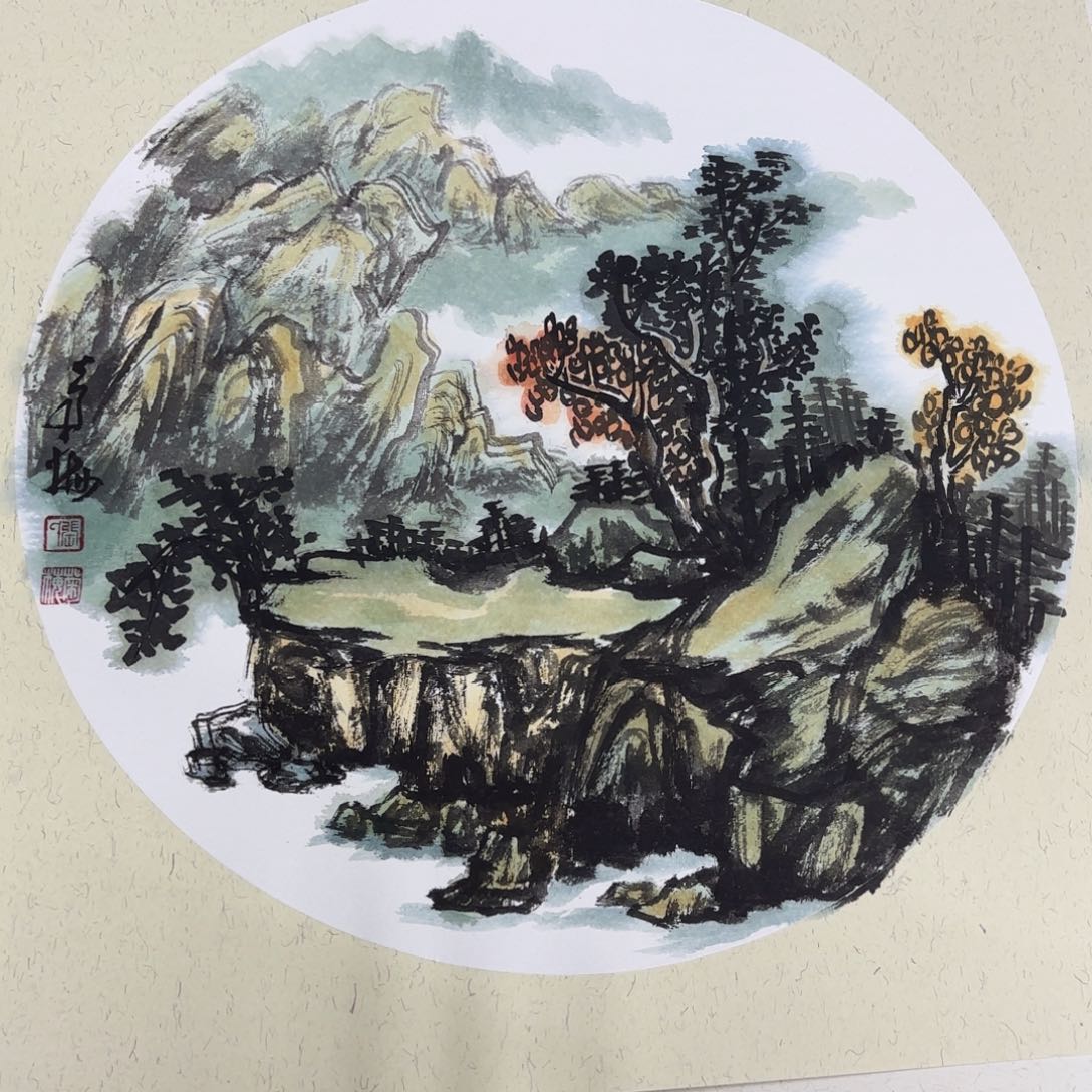 国画手绘卡纸山水花鸟