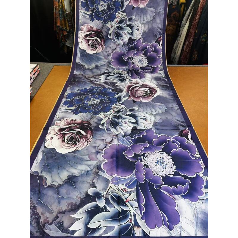 X2-009 紫韵黄菊 国风百搭时尚围巾 70*180左右围巾 [无礼盒]