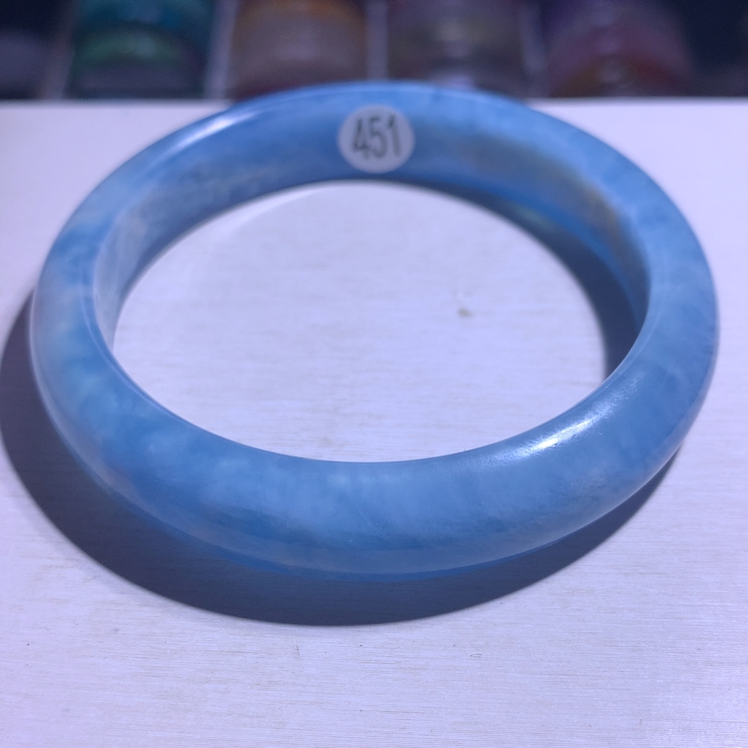 水晶手镯银S925镶嵌海蓝宝岛屿61.4圈451