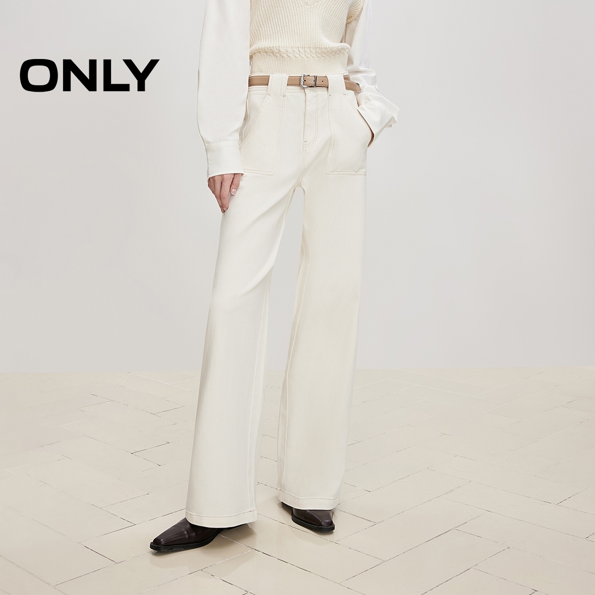 ONLY2025夏季新款通勤高腰宽松直筒显瘦长裤牛仔裤女|125232043
