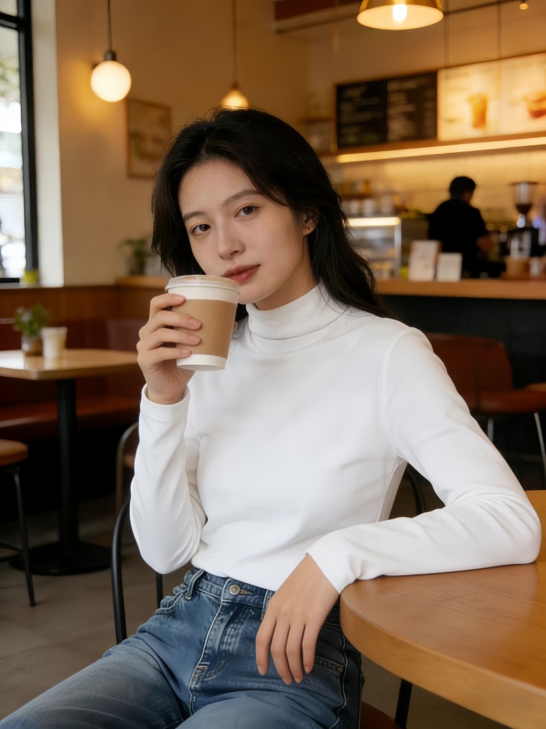 修身打底衫韩版百搭半高领针织白色长袖显瘦春秋