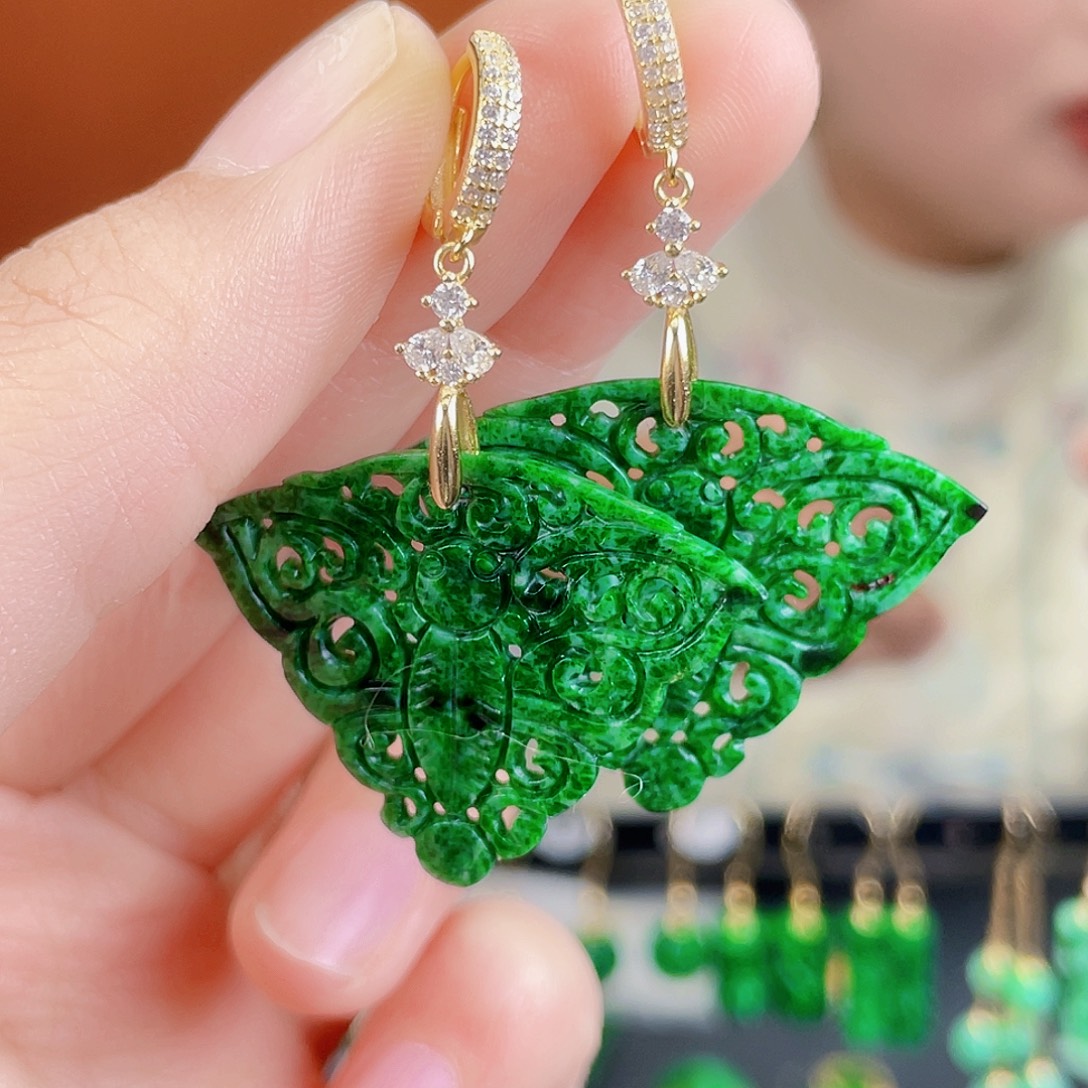 翡翠银S925镶嵌耳饰