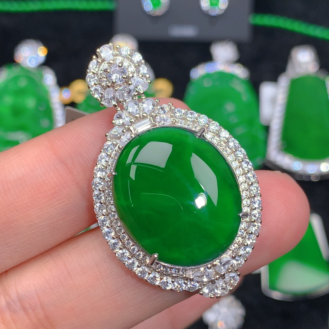 翡翠吊坠(不含链)银S925镶嵌