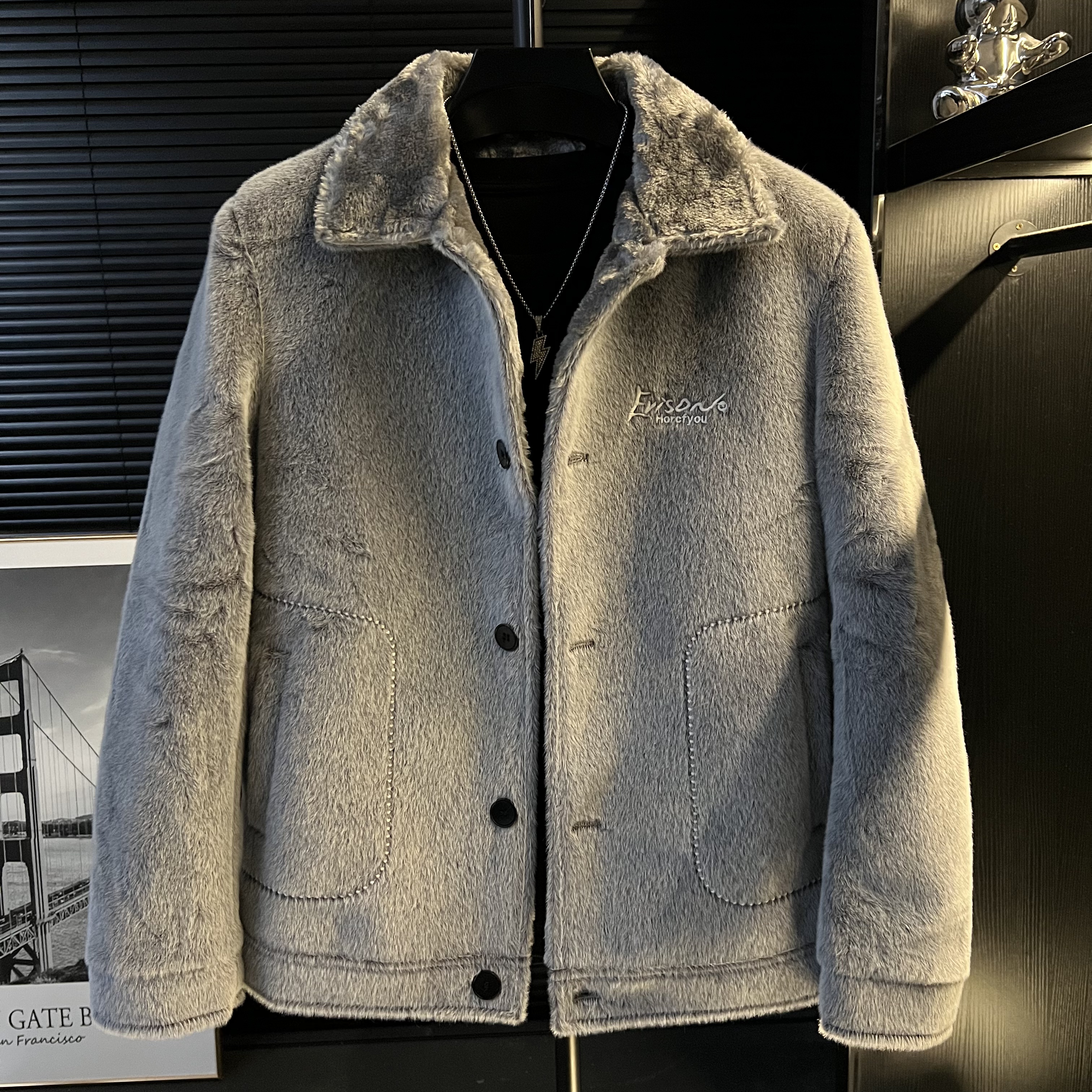 H-秋冬季男士加绒加厚休闲毛呢外套韩版潮流短款上衣