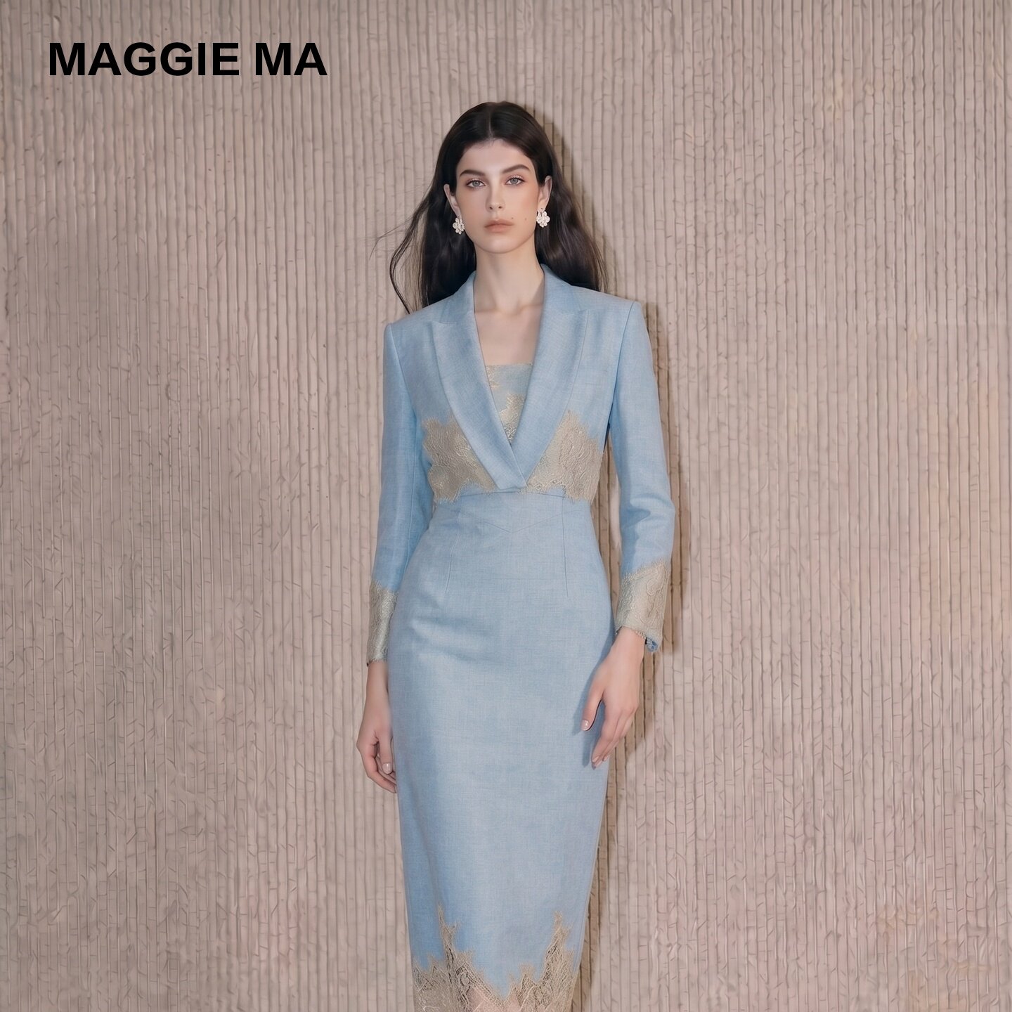 MAGGIE MA/马婧设计师款霁蓝西装领套装不挑皮肤巨显瘦427C/428D