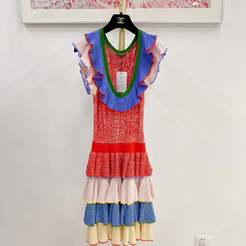 95新 Alexander McQueen/亚历山大·麦昆 麦昆针织蛋糕连衣裙 L码