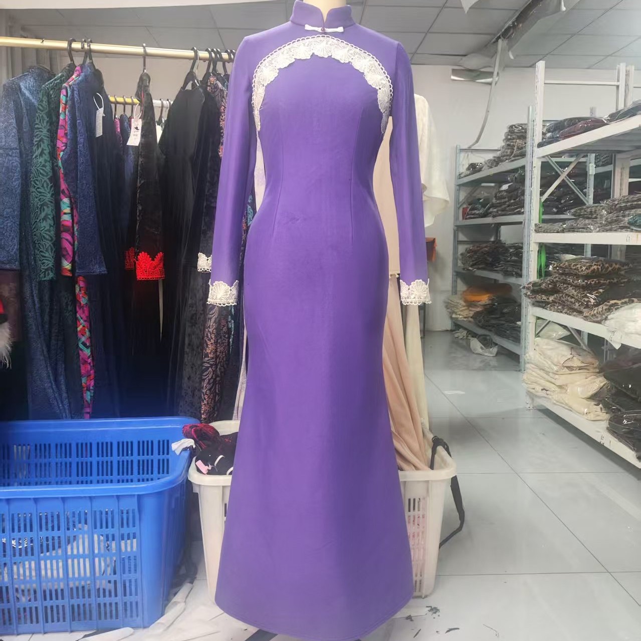 缘织裳【紫烟】原创自制冬季丝光绒复合加厚女士优雅气质鱼尾裙